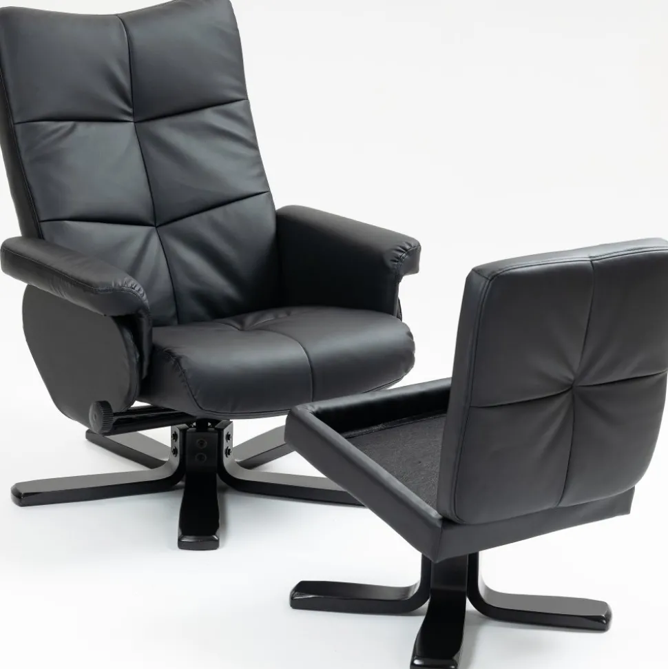 Duva reclinerfåtölj med fotpall i svart PU + Fläckborttagare för möbler