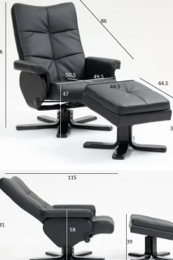 Duva reclinerfåtölj med fotpall i svart PU + Fläckborttagare för möbler
