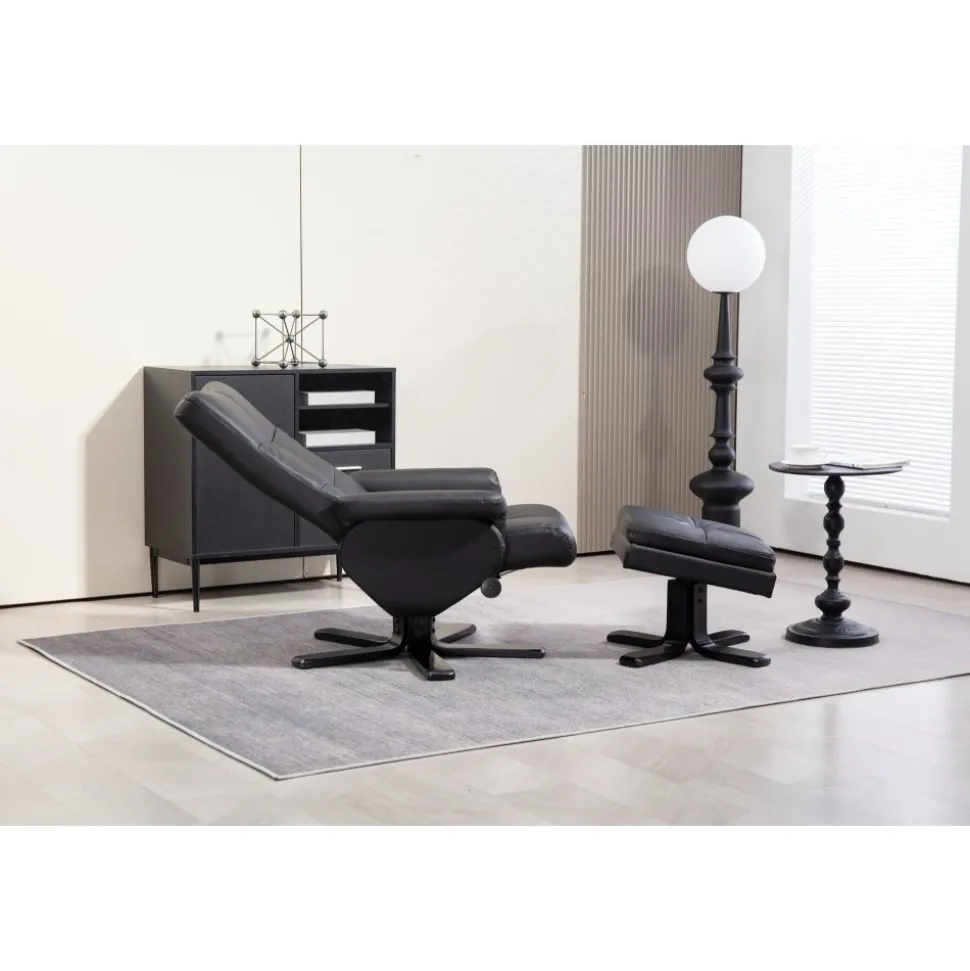 Duva reclinerfåtölj med fotpall i svart PU