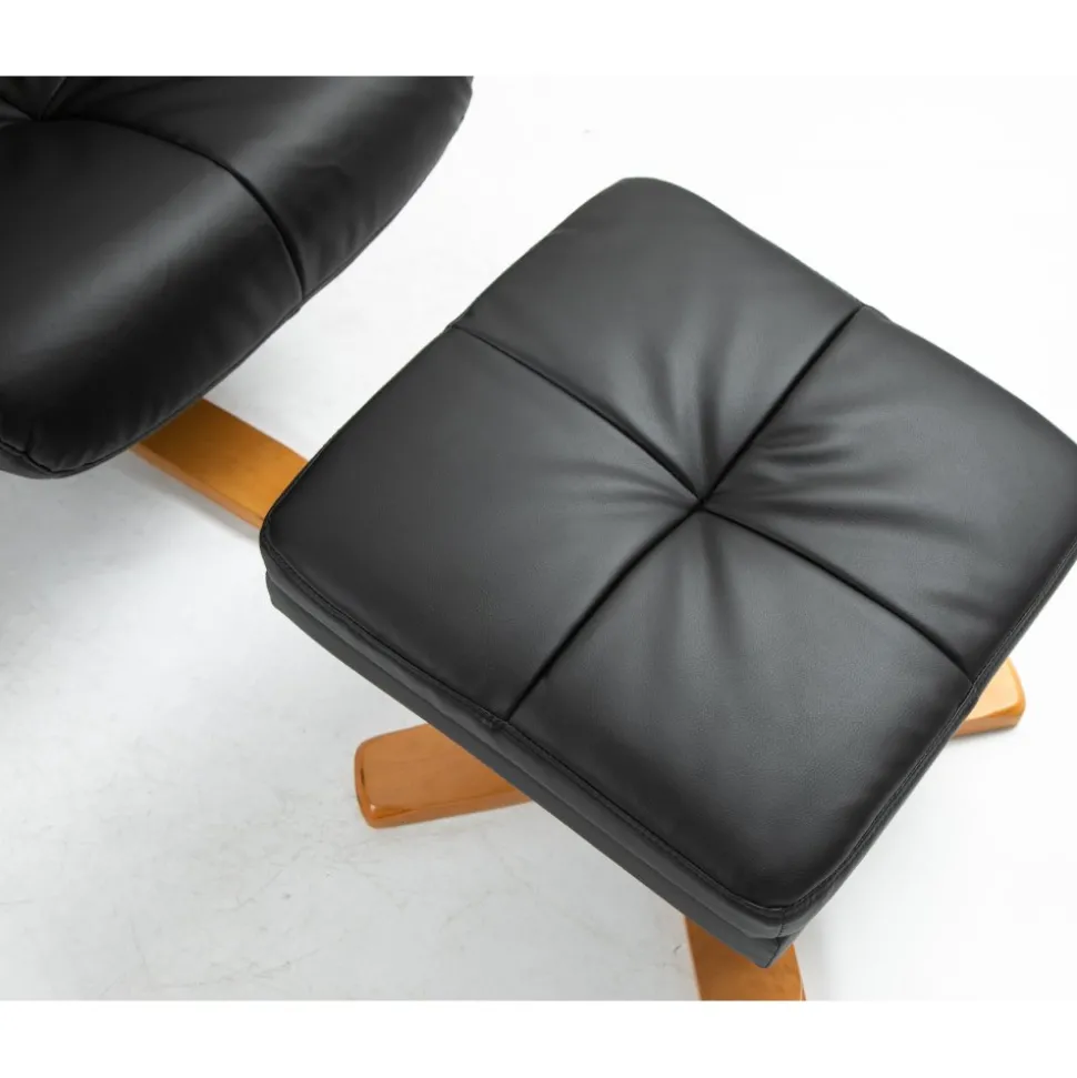 Duva reclinerfåtölj med fotpall i svart PU med bruna ben