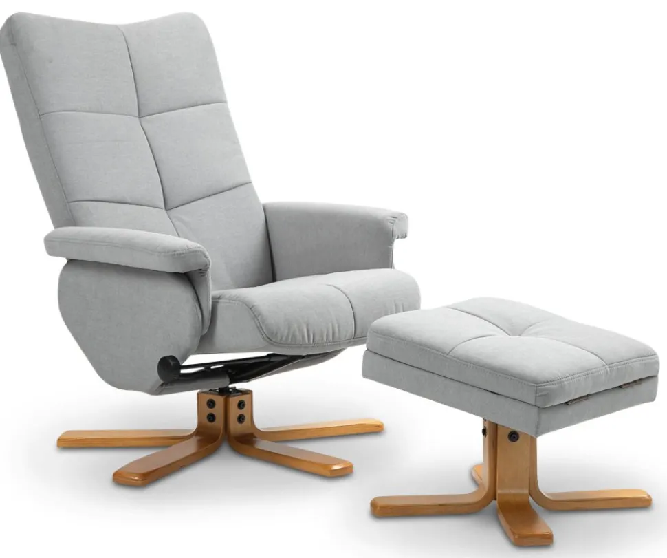 Duva ställbar fåtölj inklusive fotpall med förvaring - Grått tyg med träben + Textilrengöring för möbler