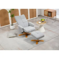 Duva ställbar fåtölj inklusive fotpall med förvaring - Grått tyg med träben + Textilrengöring för möbler