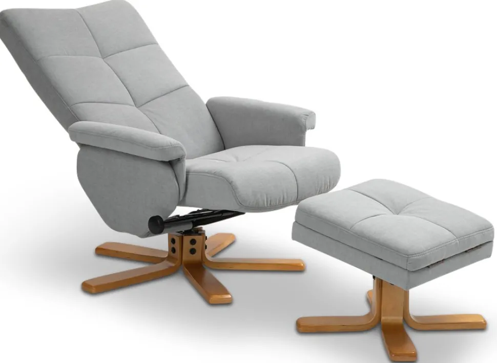 Duva ställbar fåtölj inklusive fotpall med förvaring - Grått tyg med träben + Textilrengöring för möbler