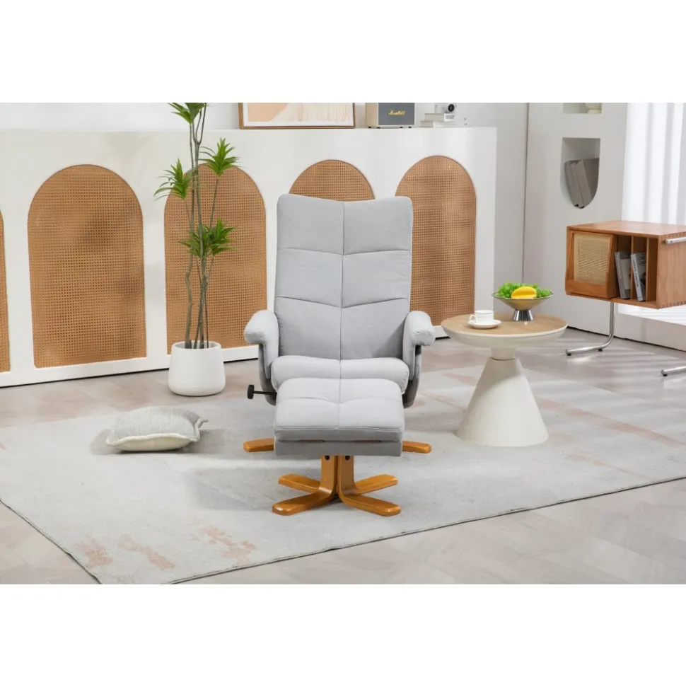 Duva ställbar fåtölj inklusive fotpall med förvaring - Grått tyg med träben + Textilrengöring för möbler