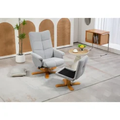 Duva ställbar fåtölj inklusive fotpall med förvaring - Grått tyg med träben + Möbeltassar