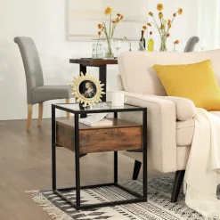 Eddie sidobord 43 x 43 cm - Brun/svart