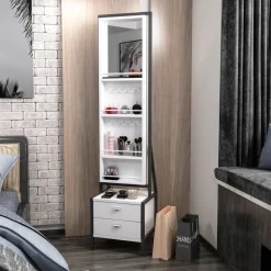 Elegante helkroppspegel med förvaring - Vit + Glas och Kristallrengöring