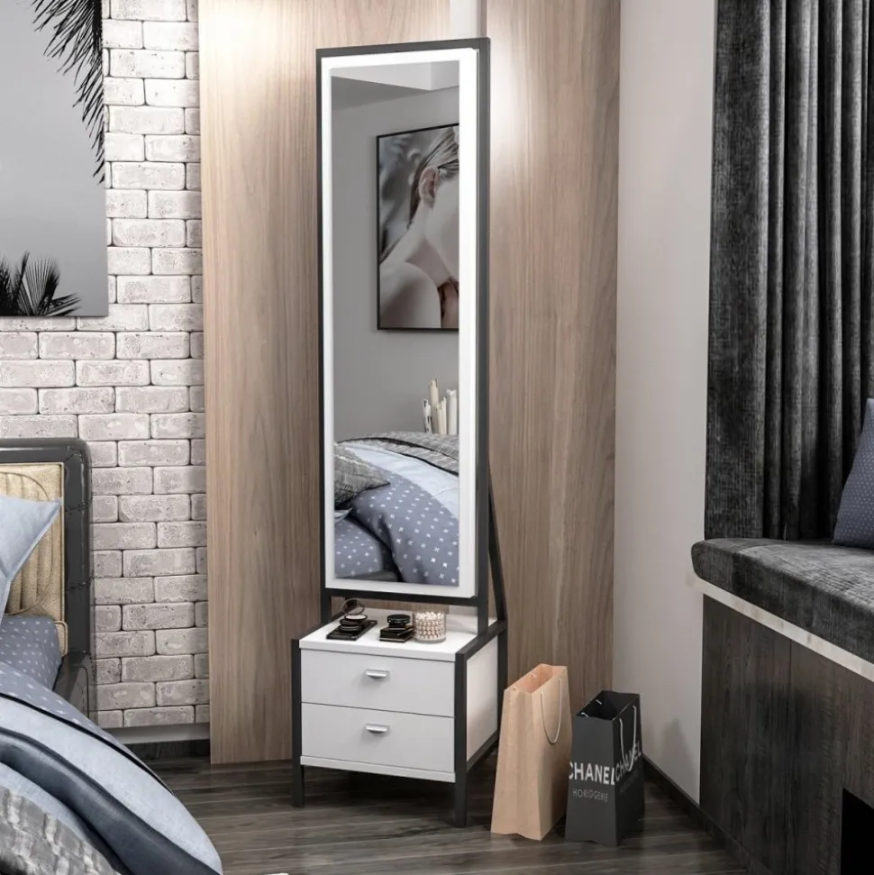 Elegante helkroppspegel med förvaring - Vit + Karta med möbeltassar på köpet!