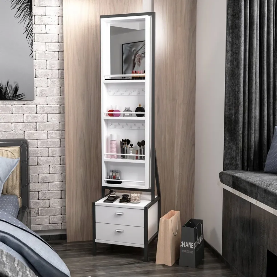 Elegante helkroppspegel med förvaring - Vit + Karta med möbeltassar på köpet!