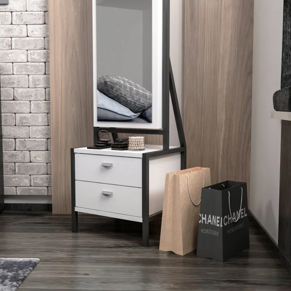 Elegante helkroppspegel med förvaring - Vit + Karta med möbeltassar på köpet!