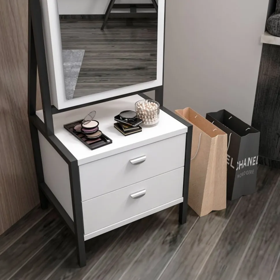 Elegante helkroppspegel med förvaring - Vit + Karta med möbeltassar på köpet!