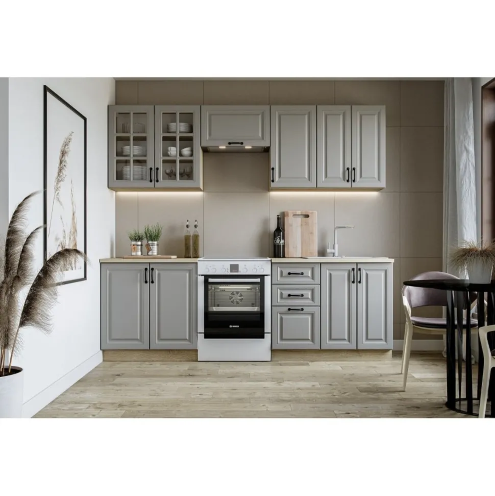 Elizabeth komplett kök 240 cm - Grå/sonoma ek