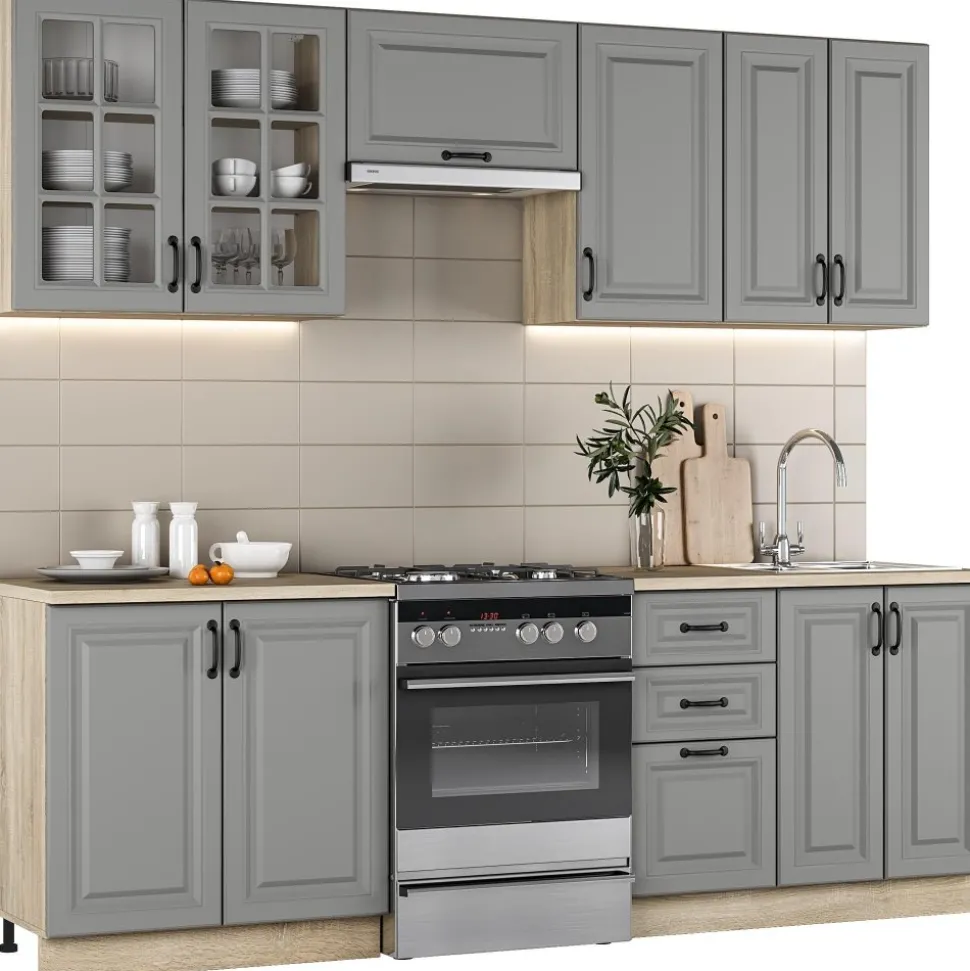 Elizabeth komplett kök 240 cm - Grå/sonoma ek