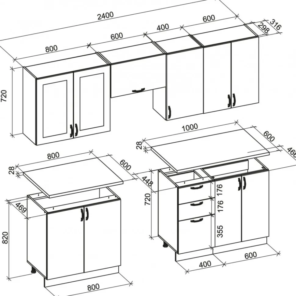 Elizabeth komplett kök 240 cm - Grå/sonoma ek