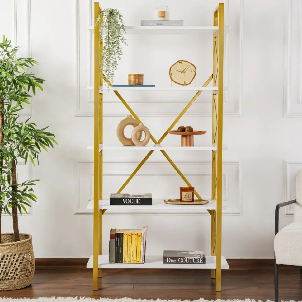 Elysian bokhylla - Vit/guld