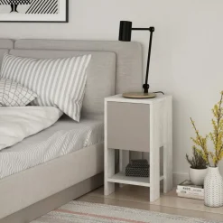 Ema sängbord - Vit/ljus mocka
