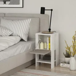 Ema sängbord - Vit/ljus mocka
