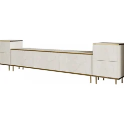 Emo TV-bänk - Travertin/guld