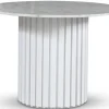 Empire matbord Ø105 cm - Ljus marmor / Vit lamell träfot