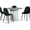 Empire matgrupp Ø105 cm inkl. 4 st Carisma mörkgröna stolar - Silver Diana marmor / Vit lamell träfot