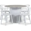 Empire matgrupp Ø105 cm inkl. 4 st Dalsland vita stolar - Silver Diana marmor / Vit lamell träfot + 3.00 x Möbeltassar