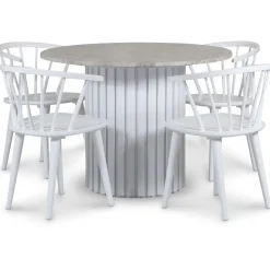 Empire matgrupp Ø105 cm inkl. 4 st Dalsland vita stolar - Silver Diana marmor / Vit lamell träfot + 4.00 x Stolsdyna