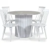 Empire matgrupp Ø105 cm inkl. 4 st Dalsland vita pinnstolar - Silver Diana marmor / Vit lamell träfot + 4.00 x Stolsdyna