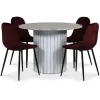Empire matgrupp Ø105 cm inkl. 4 st Carisma bordeaux stolar - Silver Diana marmor / Vit lamell träfot + 3.00 x Möbeltassar