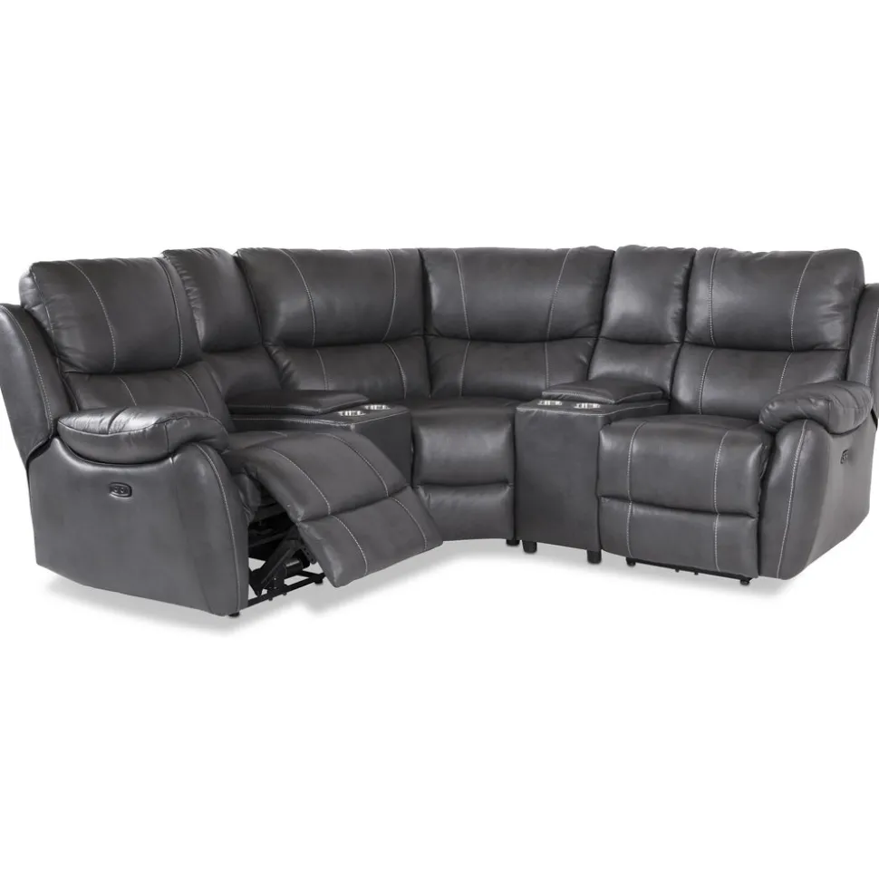 Enjoy Hollywood Biosoffa (hörnsoffa) - 3-sits (el) i grått konstskinn + Möbeltassar