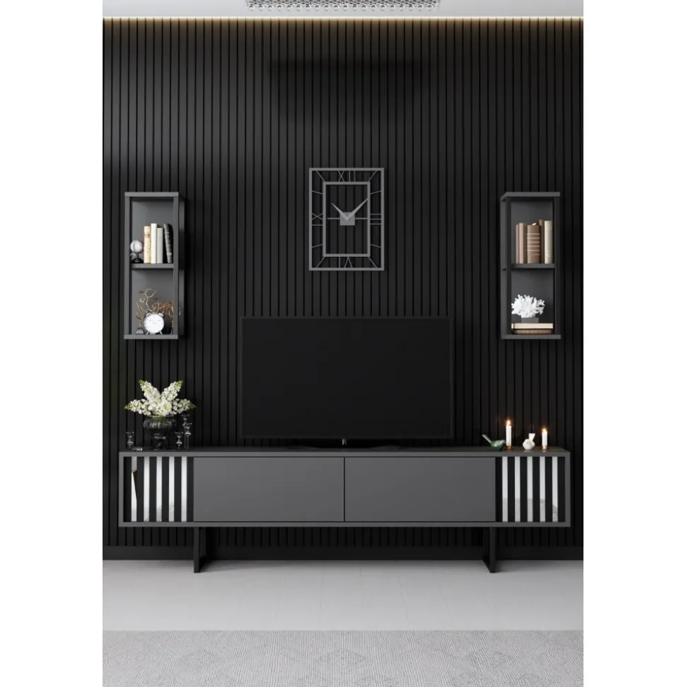 Erki TV-bänk - Antracit/svart