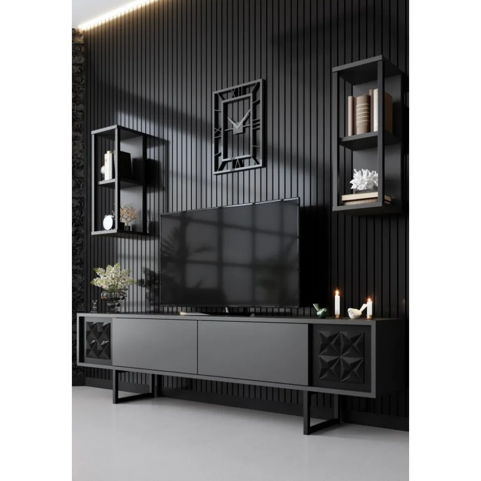 Erki TV-bänk - Antracit/svart