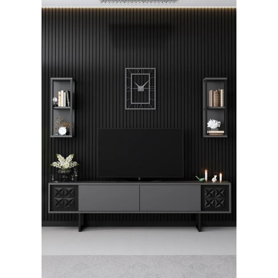 Erki TV-bänk - Antracit/svart