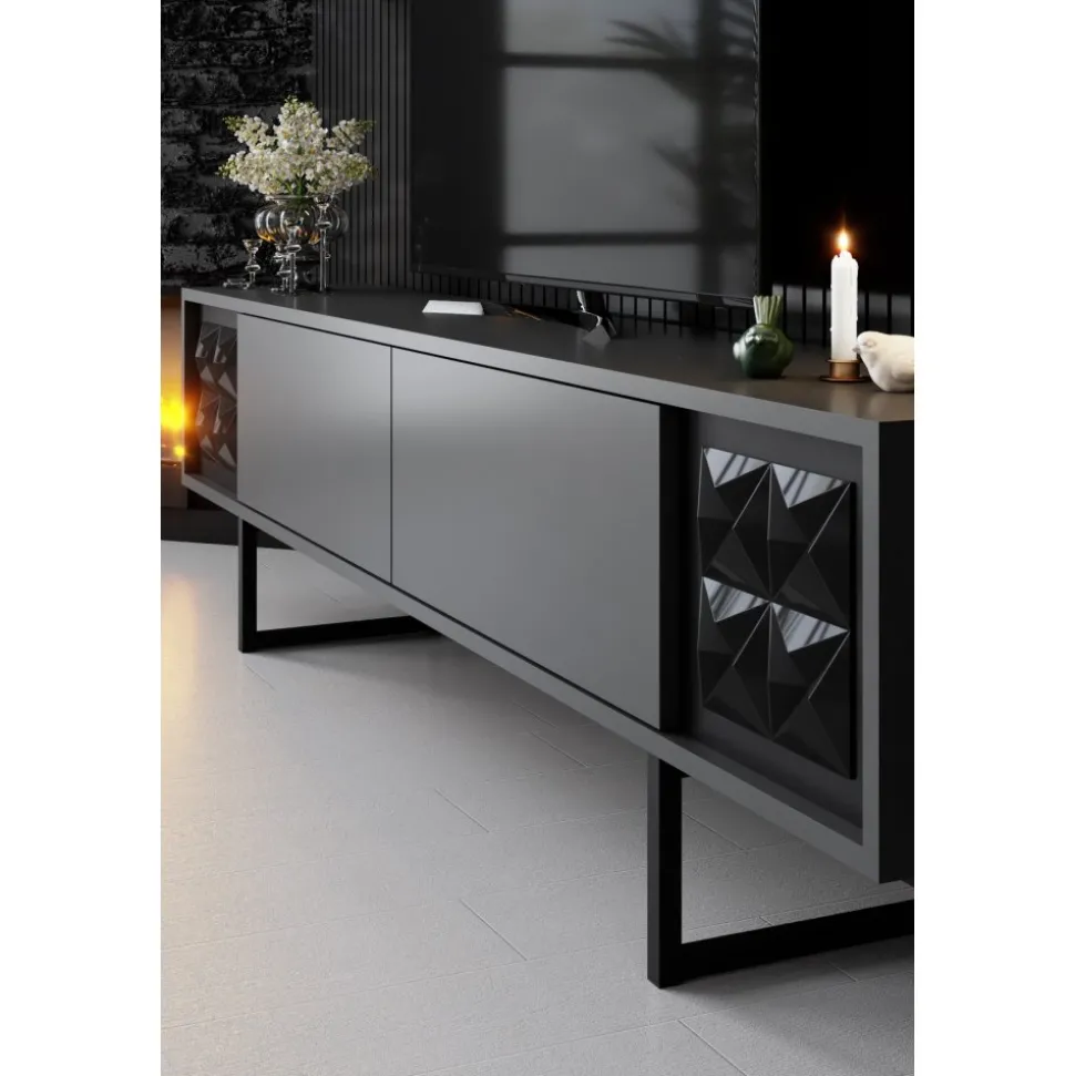 Erki TV-bänk - Antracit/svart