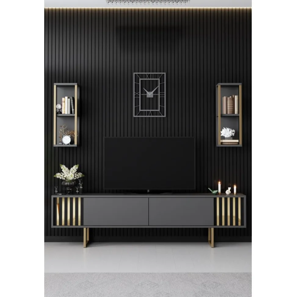 Erki TV-bänk - Antracit/svart