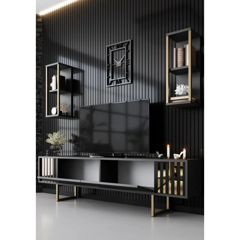 Erki TV-bänk - Antracit/svart