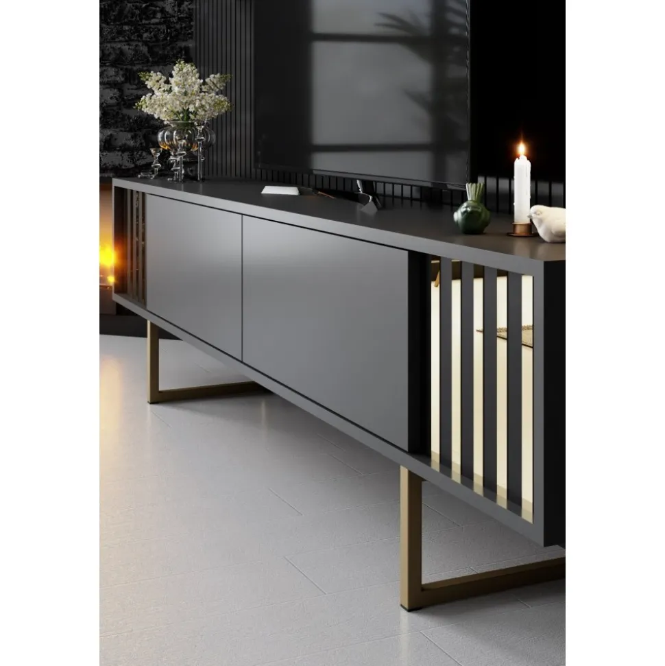 Erki TV-bänk - Antracit/svart