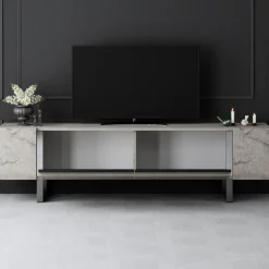 Erki TV-bänk - Travertin/silver