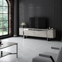 Erki TV-bänk - Travertin/silver