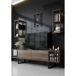 Erki TV-bänk - Valnöt/svart