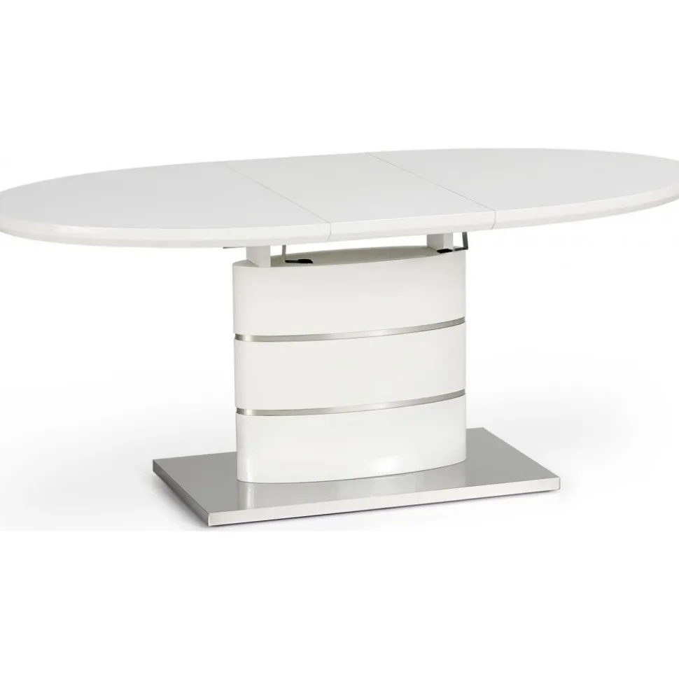 Evangeline ovalt förlängningsbart matbord i vit högglans / Krom