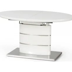 Evangeline ovalt förlängningsbart matbord i vit högglans / Krom