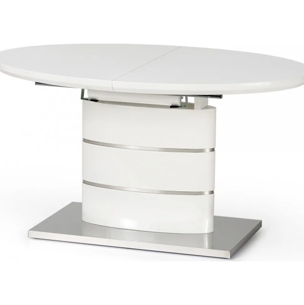 Evangeline ovalt förlängningsbart matbord i vit högglans / Krom