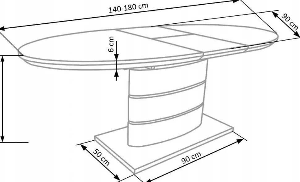 Evangeline ovalt förlängningsbart matbord i vit högglans / Krom