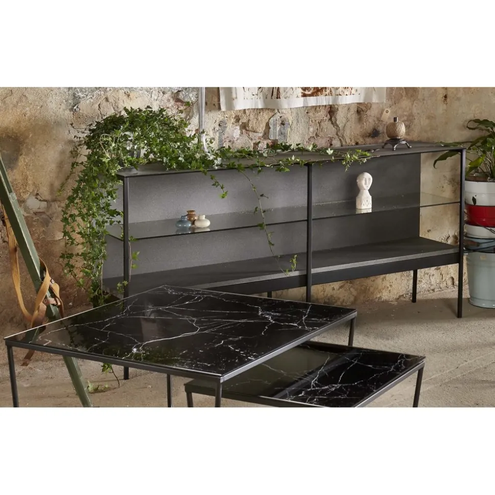 Fiona svart sideboard med glasskiva 160 cm bred + Textilrengöring för möbler