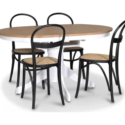 Fitchburg matgrupp; Ovalt matbord 106-141 cm - Vit / Oljad Ek med 4 st Danderyd No.16 matstolar Svart