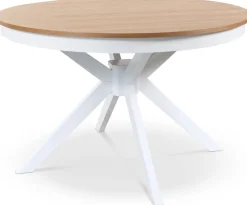 Fitchburg matgrupp; runt matbord 106 /141 cm - Vit / oljad ek med 4 st vita Karl Pinnstolar