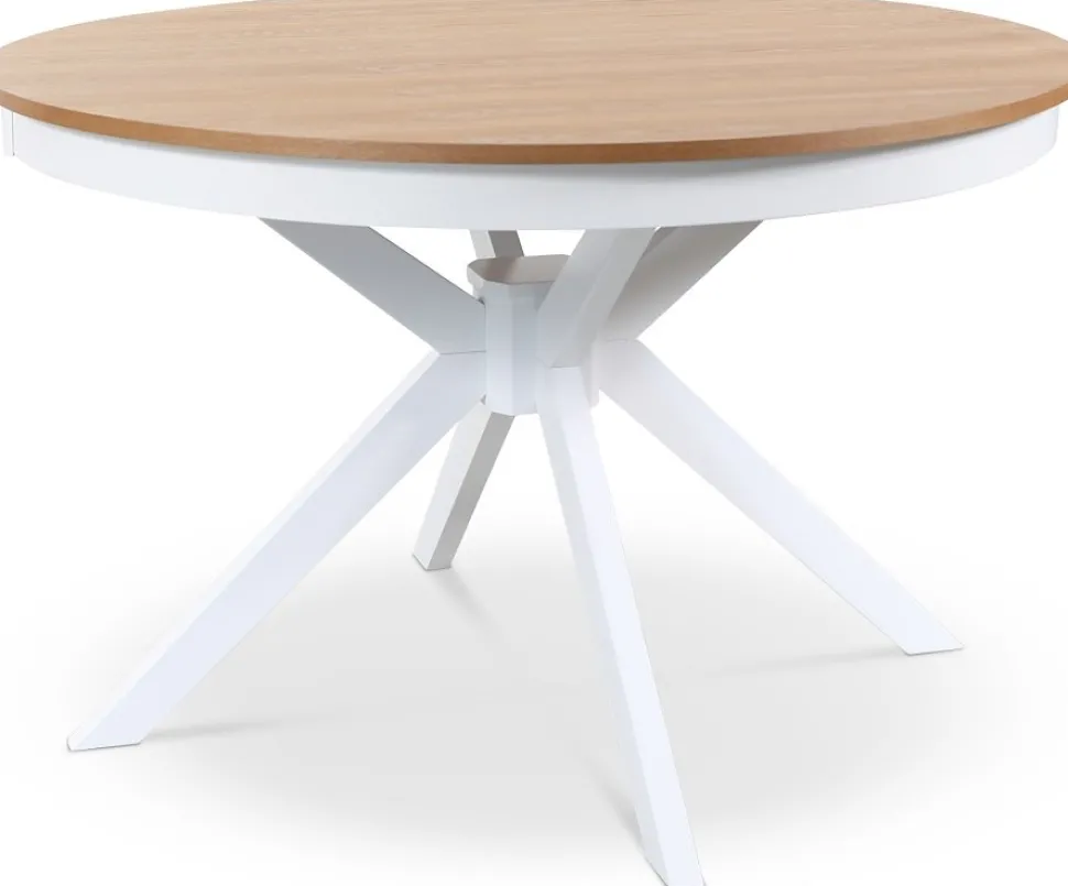 Fitchburg matgrupp; runt matbord 106 /141 cm - Vit / oljad ek med 4 st vita Karl Pinnstolar