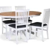 Fitchburg matgrupp; runt matbord 106 /141 cm - Vit / oljad ek med 4 st Fårö stolar med sits i grått tyg + 4.00 x Stolsdyna