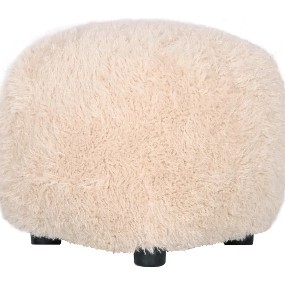 Fluffy sittpuff i beige hårigt tyg