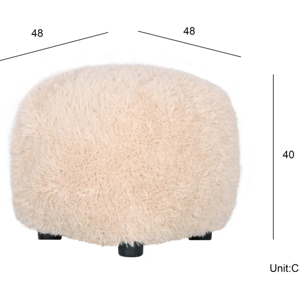 Fluffy sittpuff i beige hårigt tyg